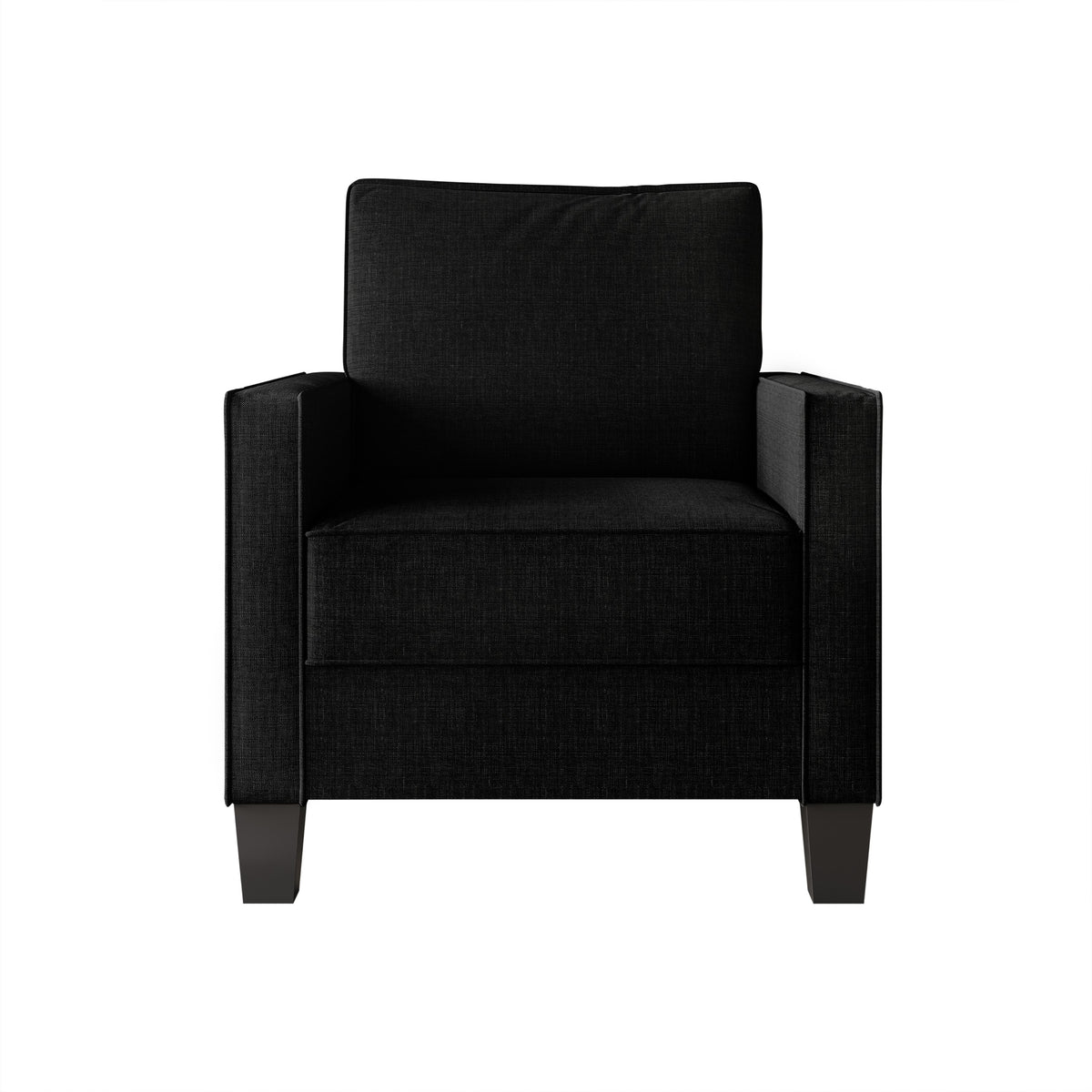 Home Design Marcia 3-Piece Square Arm Living Room Furniture Set with Armchair, Loveseat and Sofa, Black