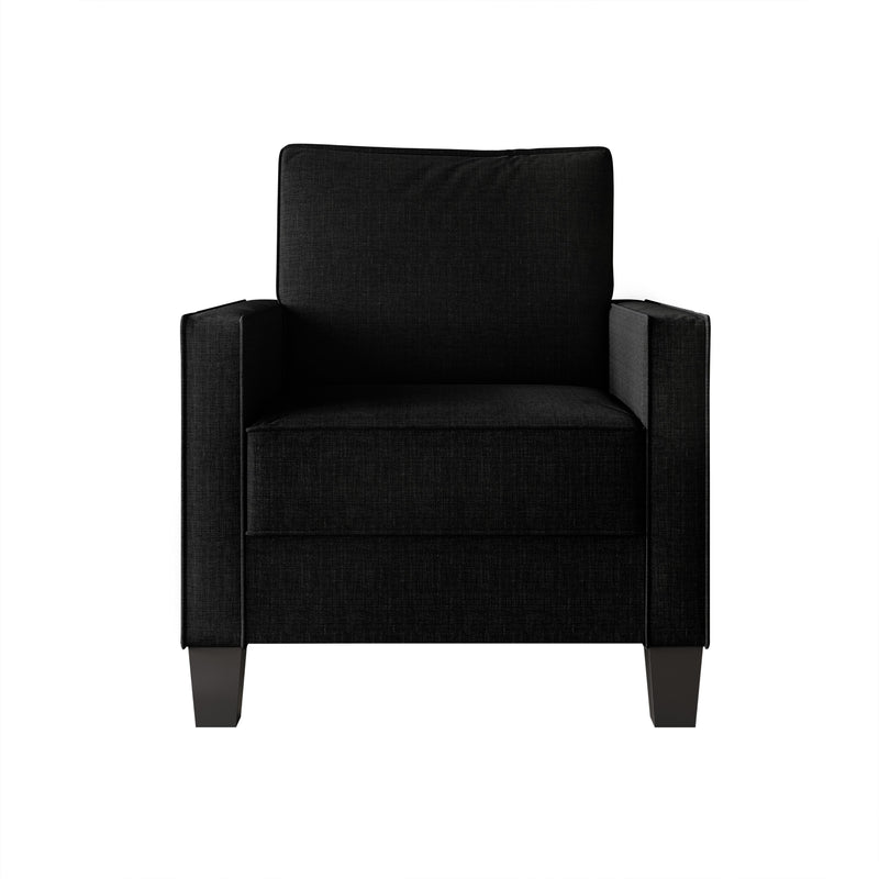 Home Design Marcia 3-Piece Square Arm Living Room Furniture Set with Armchair, Loveseat and Sofa, Black