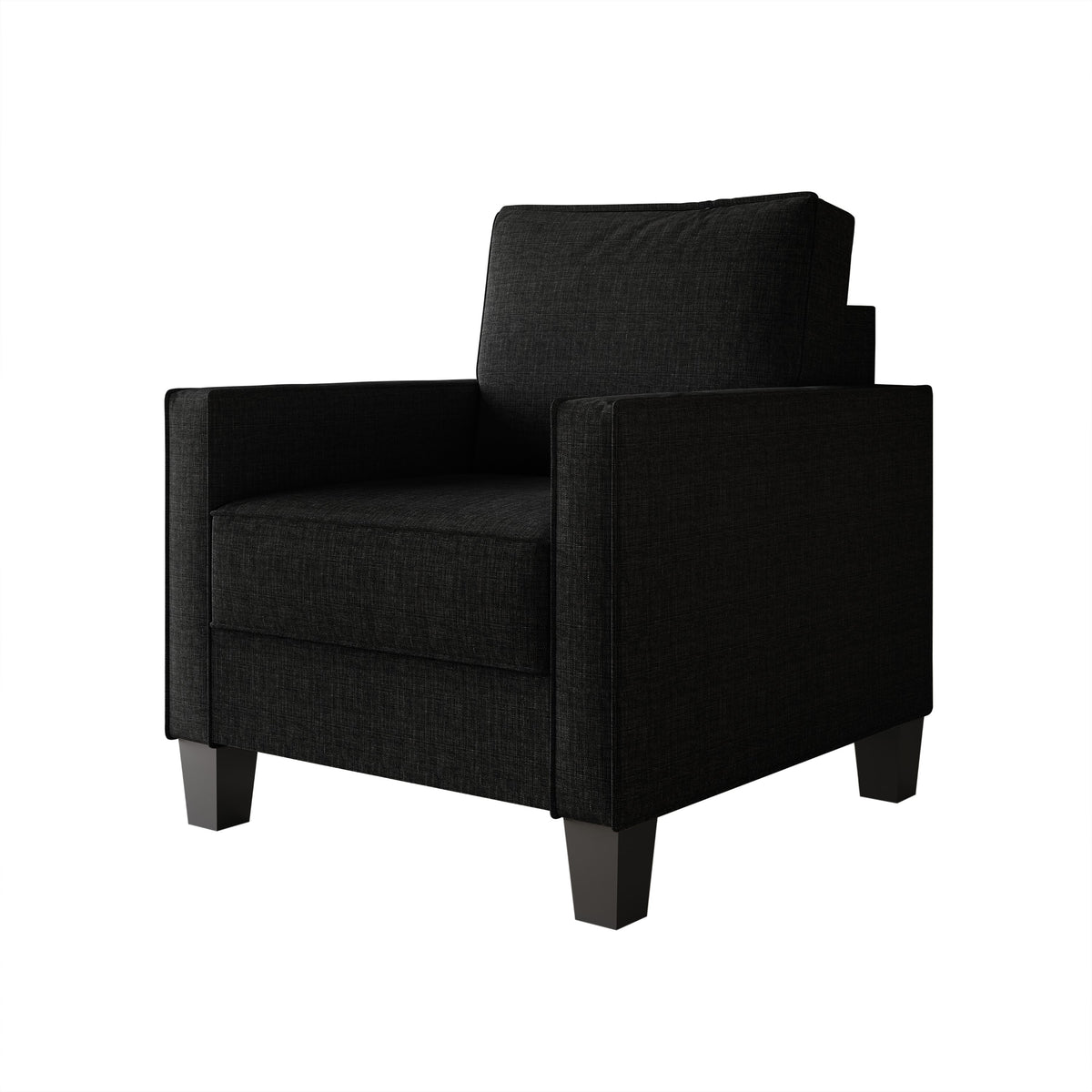 Home Design Marcia 3-Piece Square Arm Living Room Furniture Set with Armchair, Loveseat and Sofa, Black