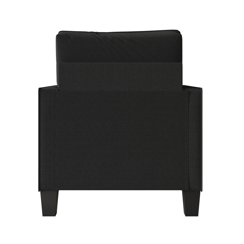 Home Design Marcia 3-Piece Square Arm Living Room Furniture Set with Armchair, Loveseat and Sofa, Black