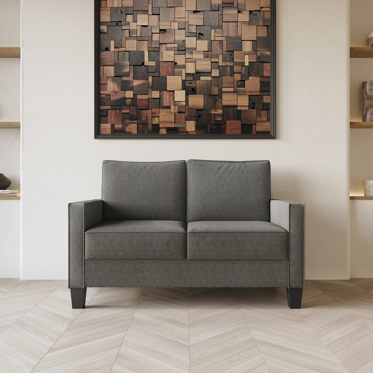 Home Design Marcia 3-Piece Square Arm Living Room Furniture Set with Armchair, Loveseat and Sofa, Gray