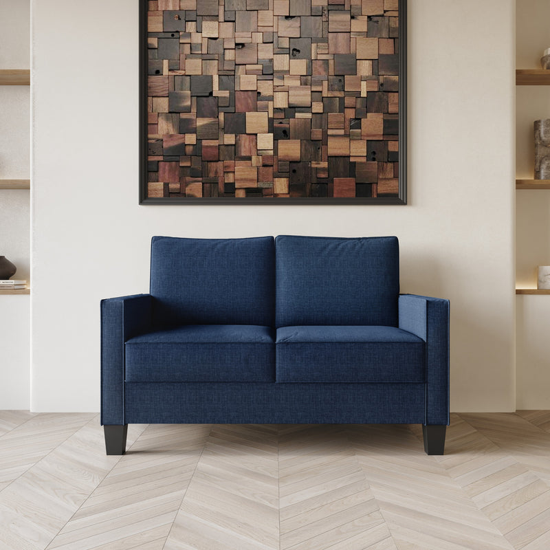 Home Design Marcia 3-Piece Square Arm Living Room Furniture Set with Armchair, Loveseat and Sofa, Blue