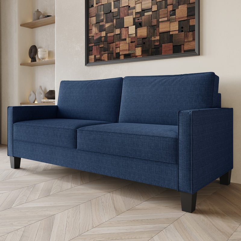 Home Design Marcia 3-Piece Square Arm Living Room Furniture Set with Armchair, Loveseat and Sofa, Blue