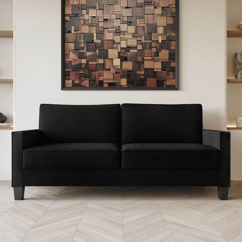 Home Design Marcia 3-Piece Square Arm Living Room Furniture Set with Armchair, Loveseat and Sofa, Black