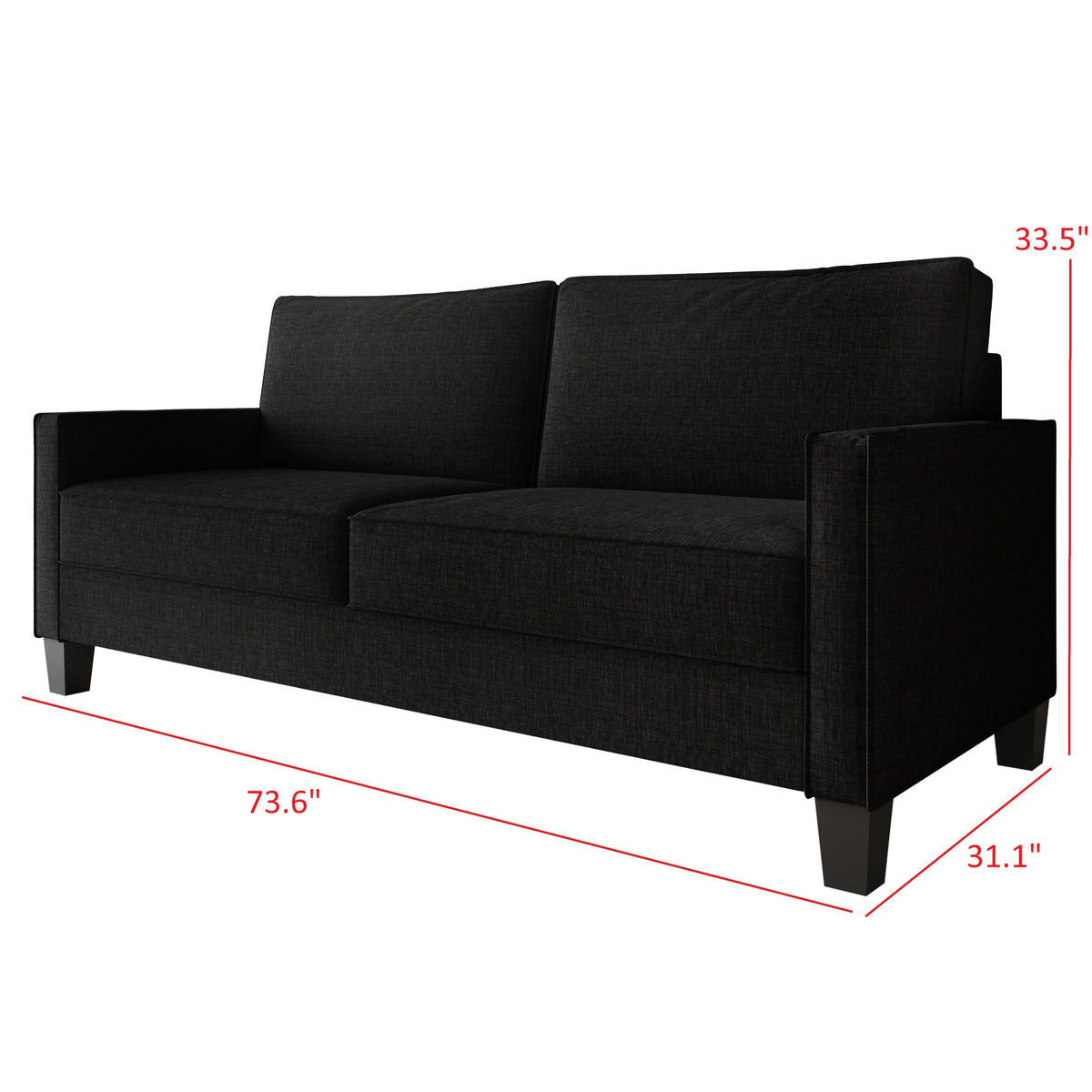 Home Design Marcia 2-Piece Square Arm Living Room Set with Loveseat and Sofa, Modern Upholstery and Black Legs