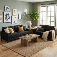 Home Design Marcia 2-Piece Square Arm Living Room Set with Loveseat and Sofa, Modern Upholstery and Black Legs