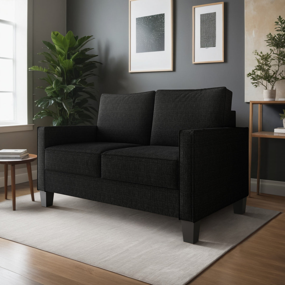 Home Design Marcia 2-Piece Square Arm Living Room Set with Loveseat and Sofa, Modern Upholstery and Black Legs