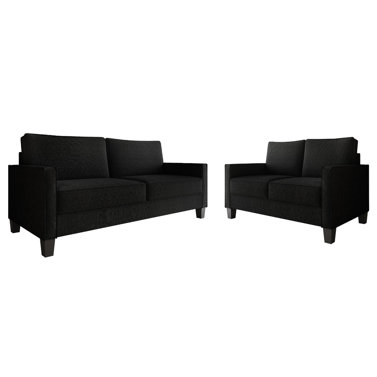 Home Design Marcia 2-Piece Square Arm Living Room Set with Loveseat and Sofa, Modern Upholstery and Black Legs