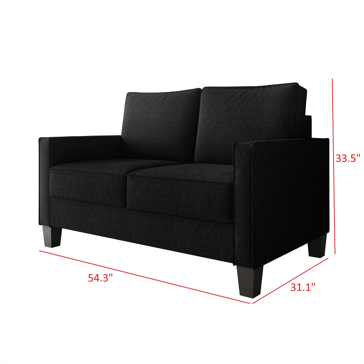 Home Design Marcia 2-Piece Square Arm Living Room Set with Loveseat and Sofa, Modern Upholstery and Black Legs