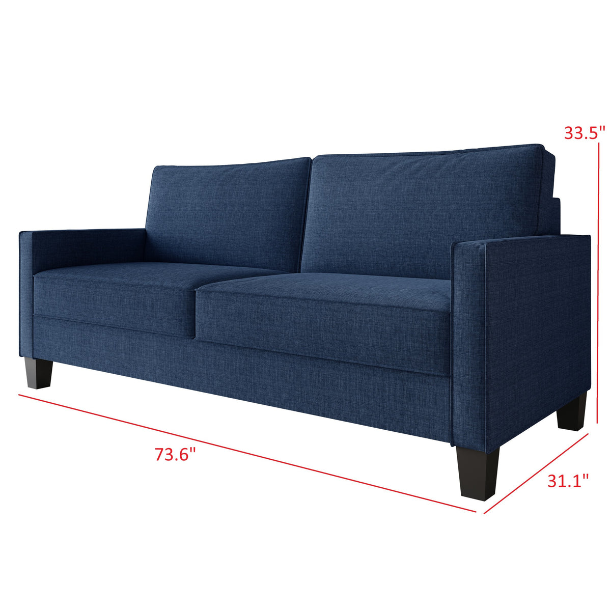 Home Design Marcia 2-Piece Square Arm Living Room Set with Loveseat and Sofa, Modern Upholstery and Black Legs