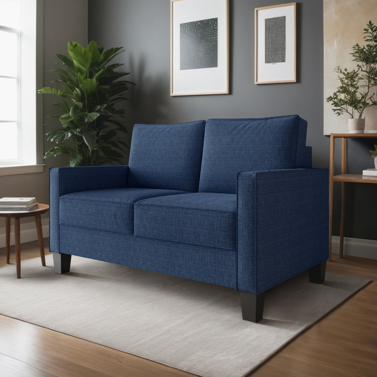 Home Design Marcia 2-Piece Square Arm Living Room Set with Loveseat and Sofa, Modern Upholstery and Black Legs
