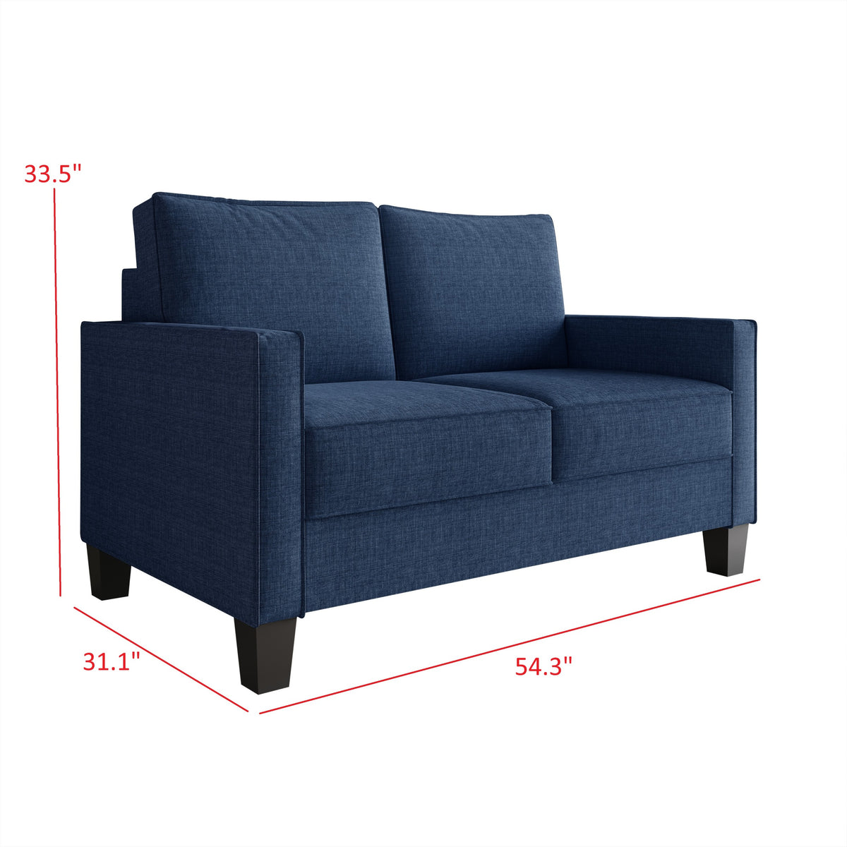 Home Design Marcia 2-Piece Square Arm Living Room Set with Loveseat and Sofa, Modern Upholstery and Black Legs