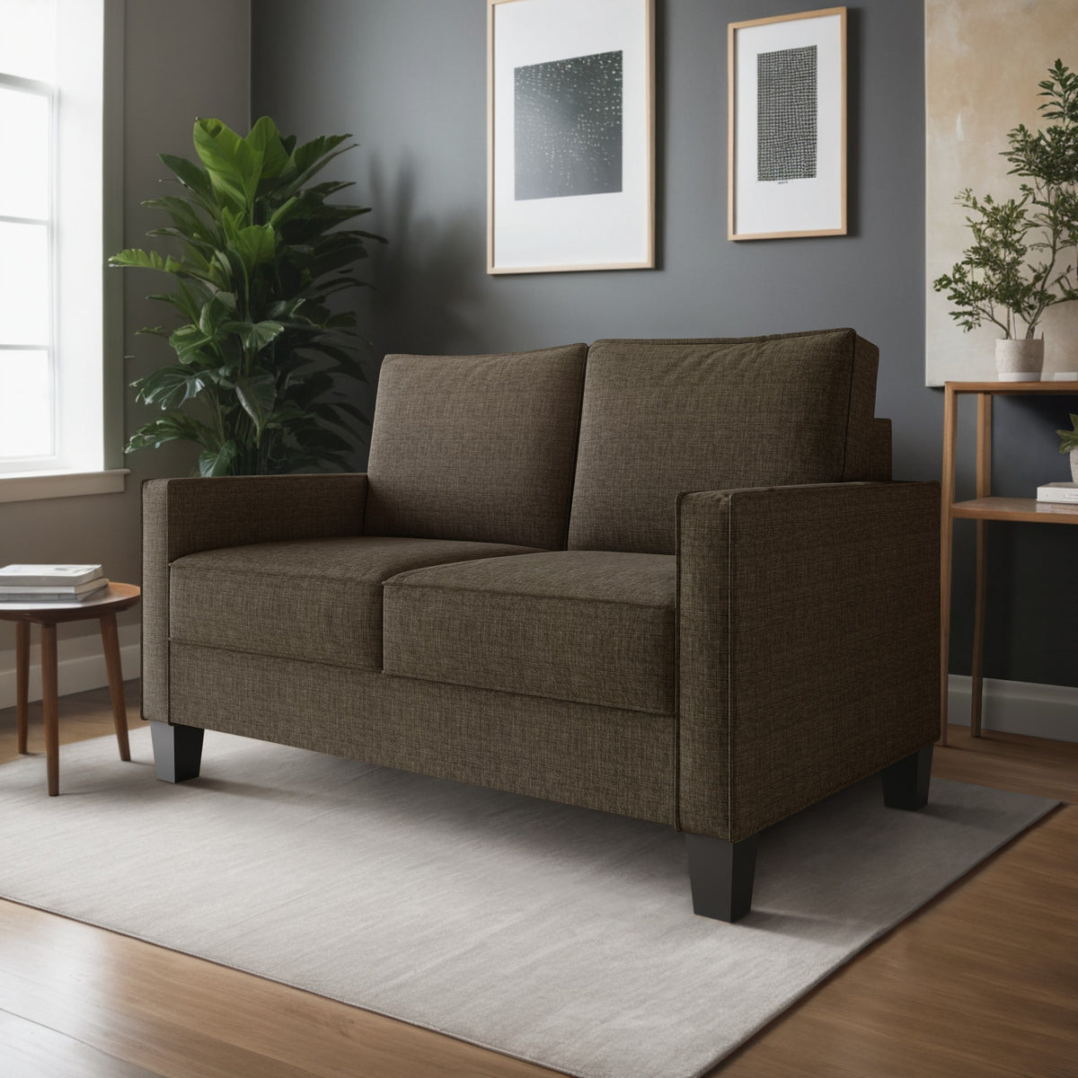 Home Design Marcia 2-Piece Square Arm Living Room Set with Loveseat and Sofa, Modern Upholstery and Black Legs