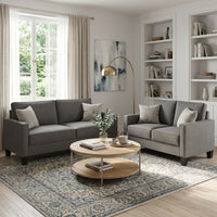 Home Design Marcia 2-Piece Square Arm Living Room Set with Loveseat and Sofa, Modern Upholstery and Black Legs