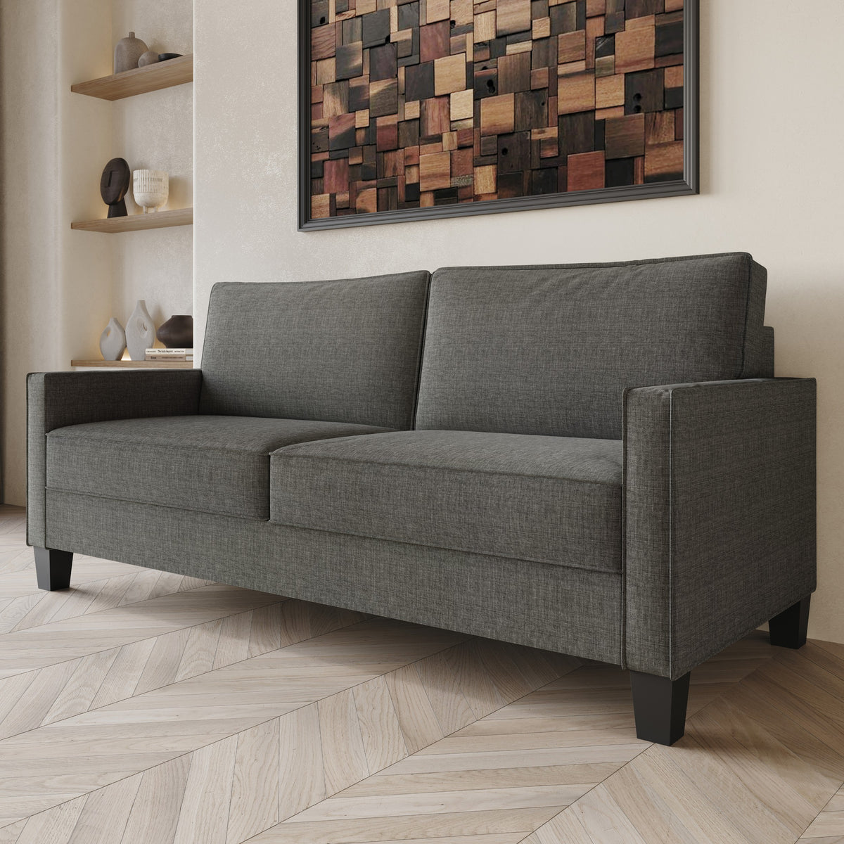 Home Design Marcia 2-Piece Square Arm Living Room Set with Loveseat and Sofa, Modern Upholstery and Black Legs