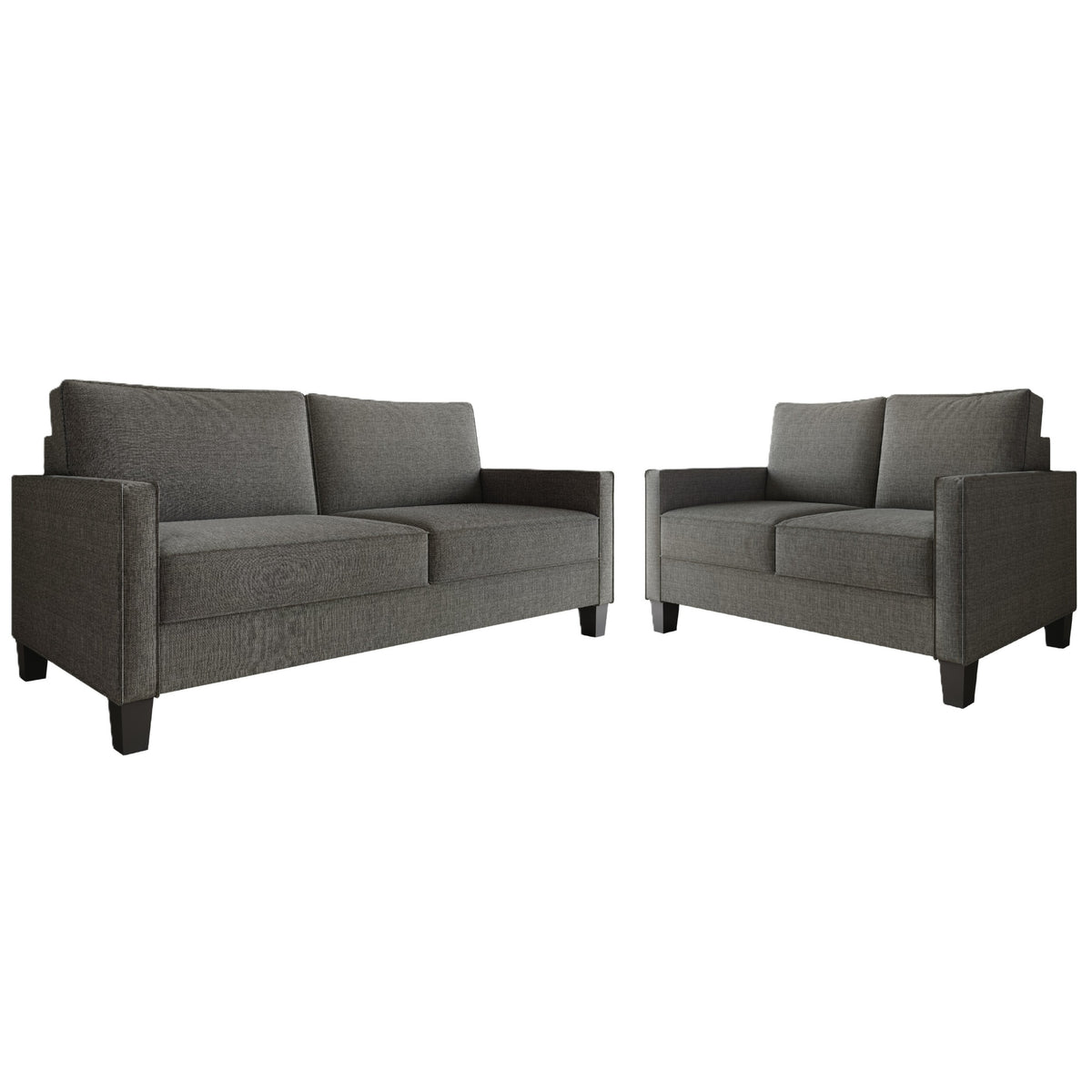 Home Design Marcia 2-Piece Square Arm Living Room Set with Loveseat and Sofa, Modern Upholstery and Black Legs