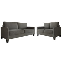 Home Design Marcia 2-Piece Square Arm Living Room Set with Loveseat and Sofa, Modern Upholstery and Black Legs