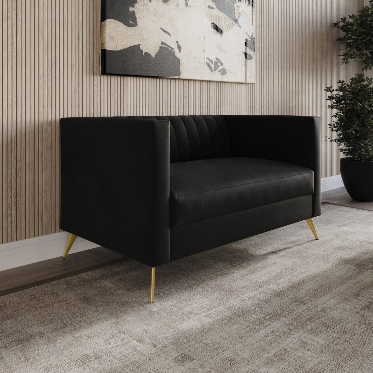 Home Design Weiss Velvet Square Arm Loveseat