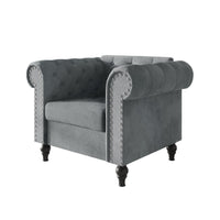Home Design Kelso Velvet Rolled Arm Chair with Deep Button Tufting, Nailhead Trim and Turned Legs