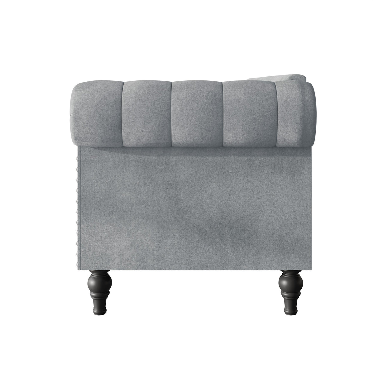 Home Design Kelso 3-Piece Velvet Living Room Set With Rolled Arm Chair, Loveseat and Sofa, Deep Button Tufting and Turned Legs
