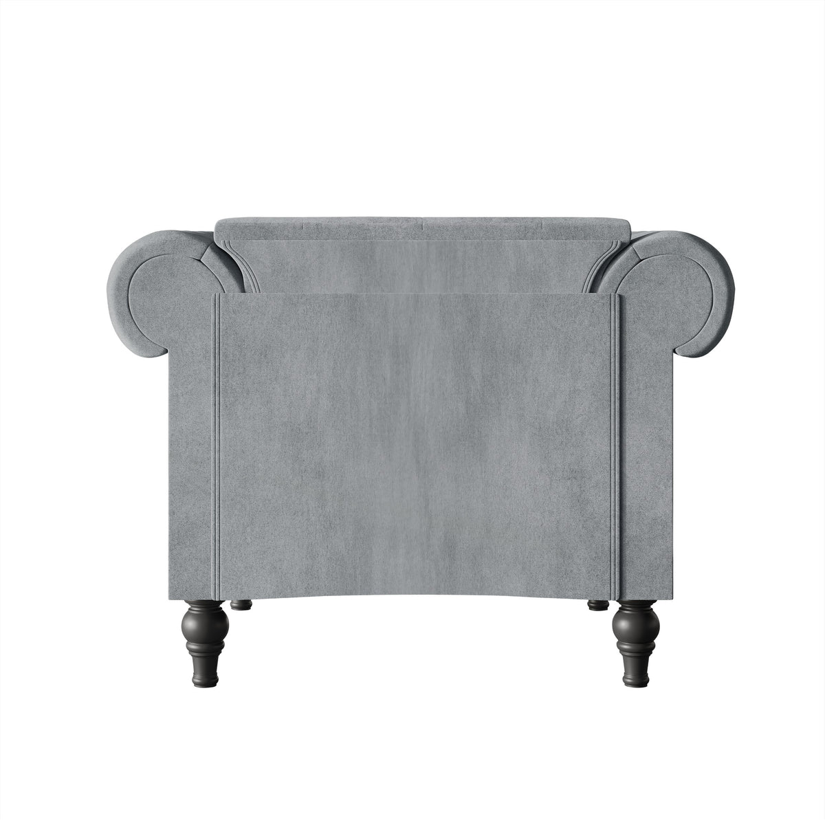 Home Design Kelso Velvet Rolled Arm Chair with Deep Button Tufting, Nailhead Trim and Turned Legs