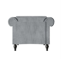 Home Design Kelso Velvet Rolled Arm Chair with Deep Button Tufting, Nailhead Trim and Turned Legs