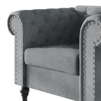 Home Design Kelso Velvet Rolled Arm Chair with Deep Button Tufting, Nailhead Trim and Turned Legs
