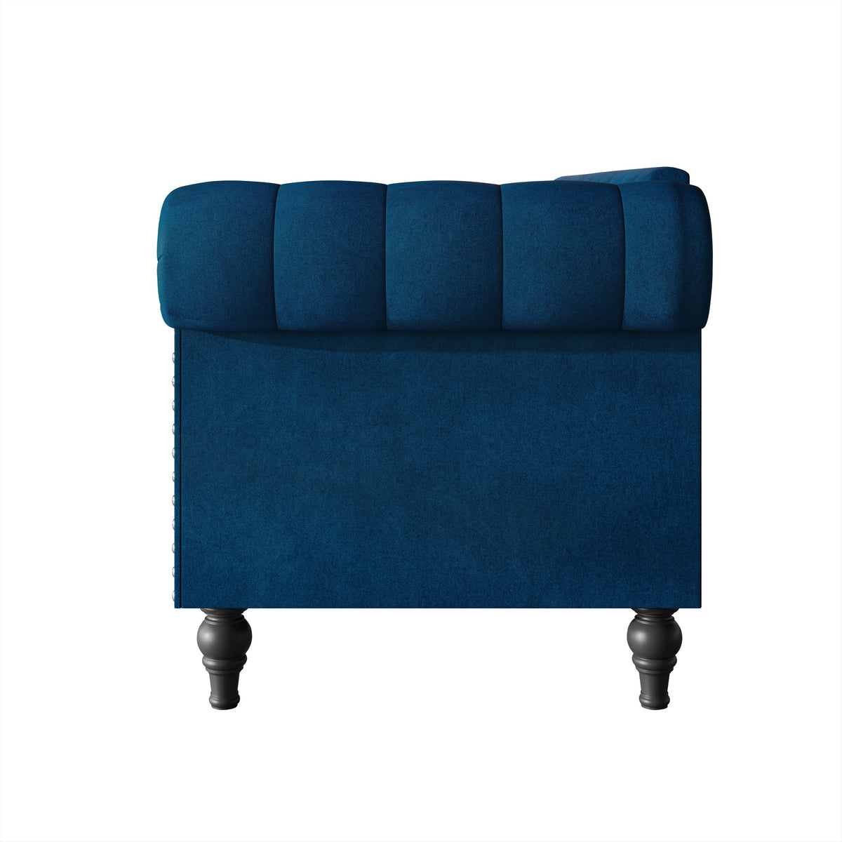 Home Design Kelso Velvet Rolled Arm Loveseat with Deep Button Tufting, Nailhead Trim and Turned Legs