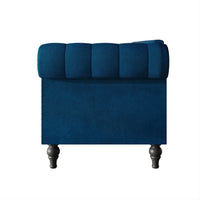 Home Design Kelso Velvet Rolled Arm Loveseat with Deep Button Tufting, Nailhead Trim and Turned Legs