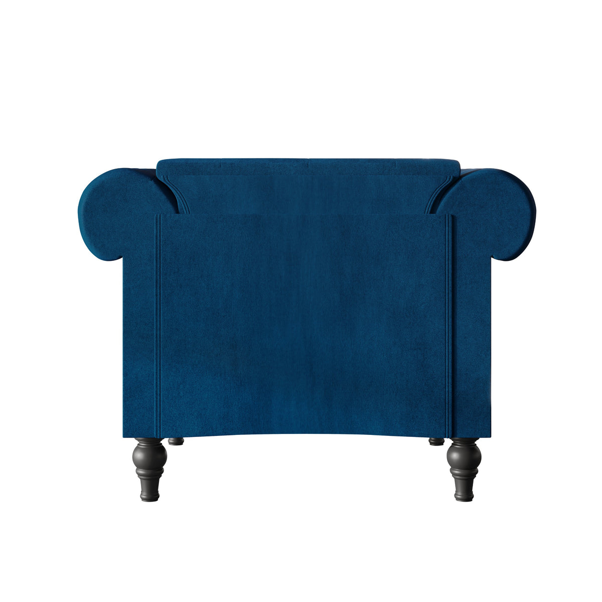 Home Design Kelso Velvet Rolled Arm Chair with Deep Button Tufting, Nailhead Trim and Turned Legs