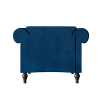 Home Design Kelso 3-Piece Velvet Living Room Set With Rolled Arm Chair, Loveseat and Sofa, Deep Button Tufting and Turned Legs