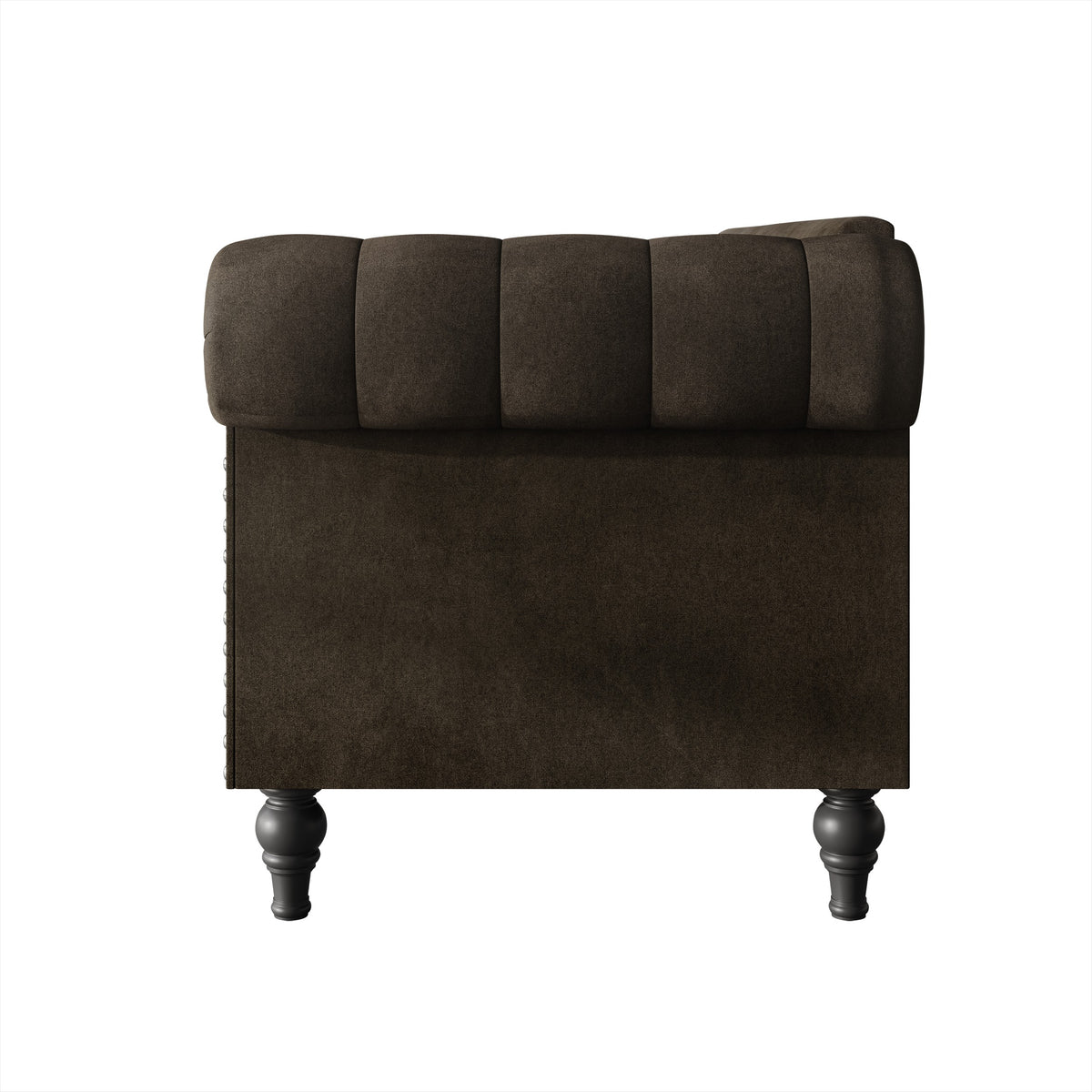 Home Design Kelso Velvet Rolled Arm Loveseat with Deep Button Tufting, Nailhead Trim and Turned Legs