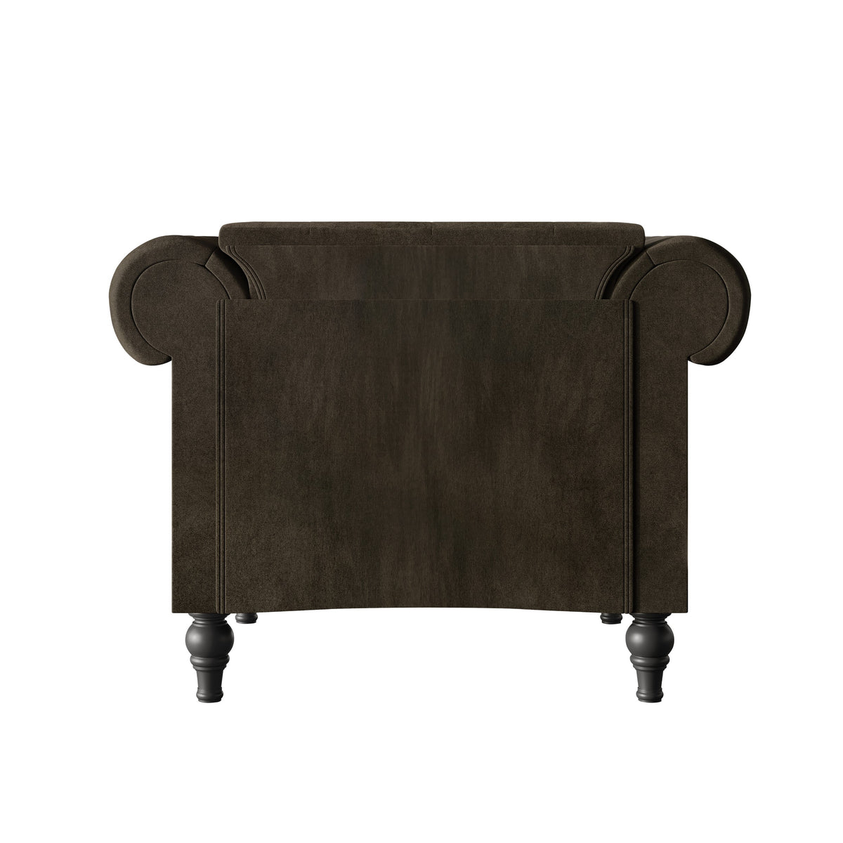 Home Design Kelso 3-Piece Velvet Living Room Set With Rolled Arm Chair, Loveseat and Sofa, Deep Button Tufting and Turned Legs