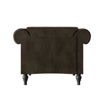 Home Design Kelso 3-Piece Velvet Living Room Set With Rolled Arm Chair, Loveseat and Sofa, Deep Button Tufting and Turned Legs