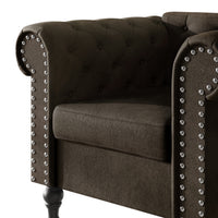 Home Design Kelso Velvet Rolled Arm Chair with Deep Button Tufting, Nailhead Trim and Turned Legs