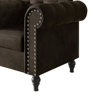 Home Design Kelso Velvet Rolled Arm Chair with Deep Button Tufting, Nailhead Trim and Turned Legs