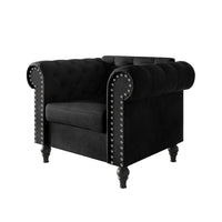 Home Design Kelso 3-Piece Velvet Living Room Set With Rolled Arm Chair, Loveseat and Sofa, Deep Button Tufting and Turned Legs