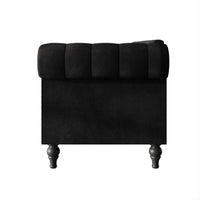 Home Design Kelso Velvet Rolled Arm Chair with Deep Button Tufting, Nailhead Trim and Turned Legs