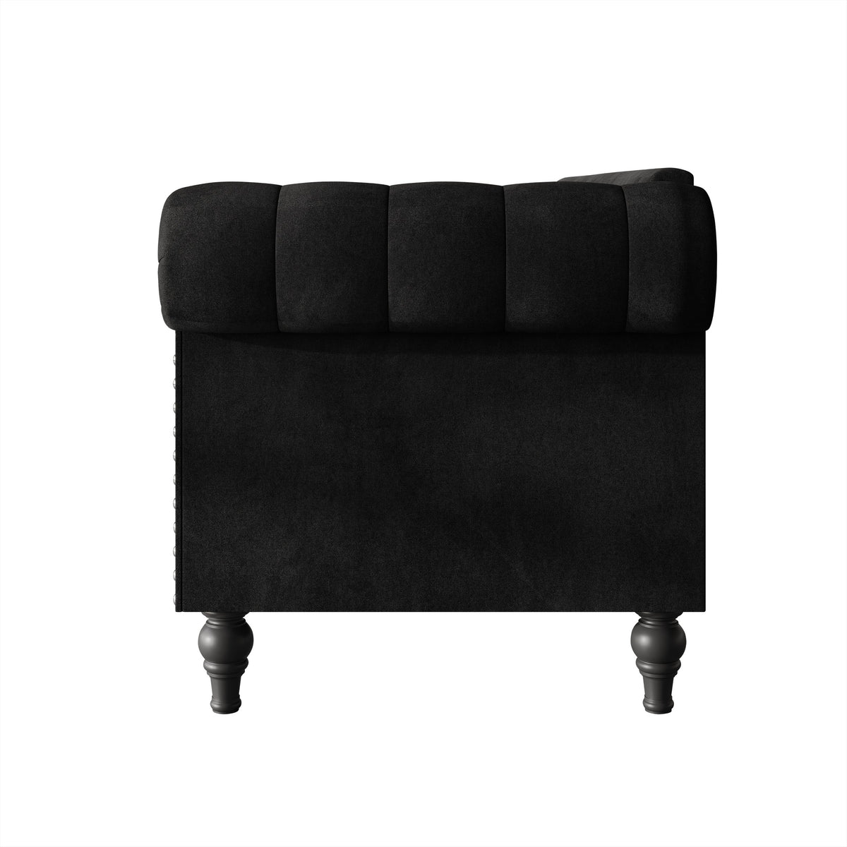 Home Design Kelso Velvet Rolled Arm Loveseat with Deep Button Tufting, Nailhead Trim and Turned Legs