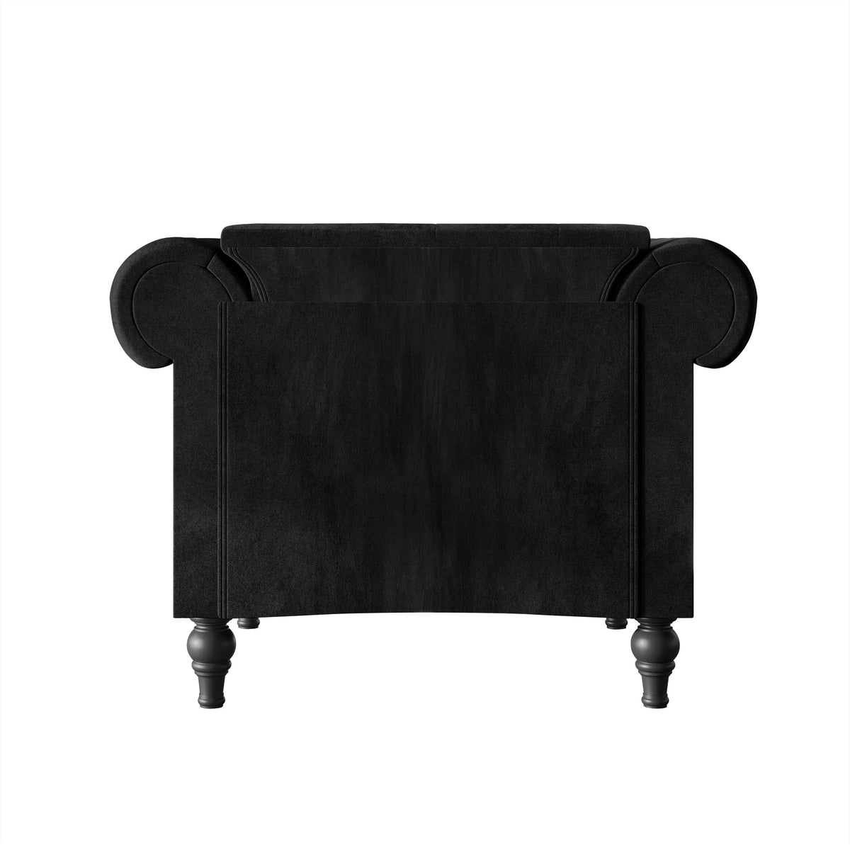 Home Design Kelso Velvet Rolled Arm Chair with Deep Button Tufting, Nailhead Trim and Turned Legs