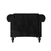Home Design Kelso Velvet Rolled Arm Chair with Deep Button Tufting, Nailhead Trim and Turned Legs