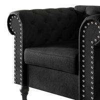 Home Design Kelso Velvet Rolled Arm Chair with Deep Button Tufting, Nailhead Trim and Turned Legs