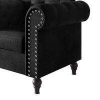 Home Design Kelso Velvet Rolled Arm Chair with Deep Button Tufting, Nailhead Trim and Turned Legs