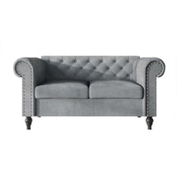 Home Design Kelso 3-Piece Velvet Living Room Set With Rolled Arm Chair, Loveseat and Sofa, Deep Button Tufting and Turned Legs