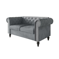Home Design Kelso Velvet Rolled Arm Loveseat with Deep Button Tufting, Nailhead Trim and Turned Legs