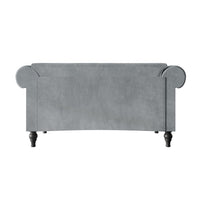 Home Design Kelso 3-Piece Velvet Living Room Set With Rolled Arm Chair, Loveseat and Sofa, Deep Button Tufting and Turned Legs