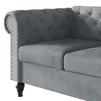 Home Design Kelso Velvet Rolled Arm Loveseat with Deep Button Tufting, Nailhead Trim and Turned Legs