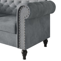 Home Design Kelso Velvet Rolled Arm Loveseat with Deep Button Tufting, Nailhead Trim and Turned Legs