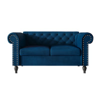 Home Design Kelso Velvet Rolled Arm Loveseat with Deep Button Tufting, Nailhead Trim and Turned Legs