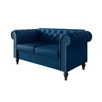 Home Design Kelso Velvet Rolled Arm Loveseat with Deep Button Tufting, Nailhead Trim and Turned Legs